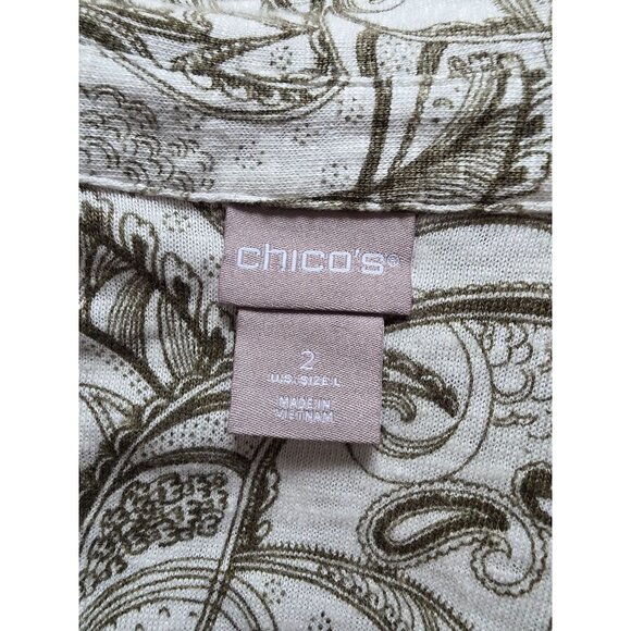 Chicos Womens Paisley Pattern Blouse Size 2 US M/L Beige & Olive Linen - Picture 4 of 7